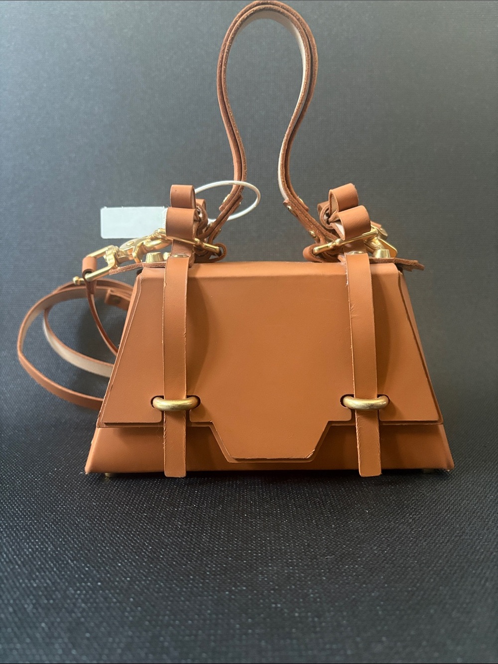 Niele Peeraer Made to Order Structured Tan Leather Crossbody Bag